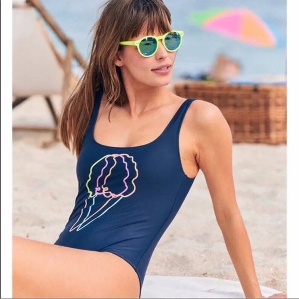 Aerie Blue Neon Ice Cream Cone Low Back One Piece Cheeky Swimsuit Size Large